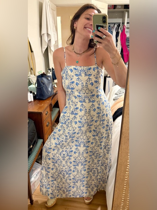 1. State Dresses & Skirts - 1.STATE Blue White Floral Linen Blend Maxi Dress with Pockets Size M